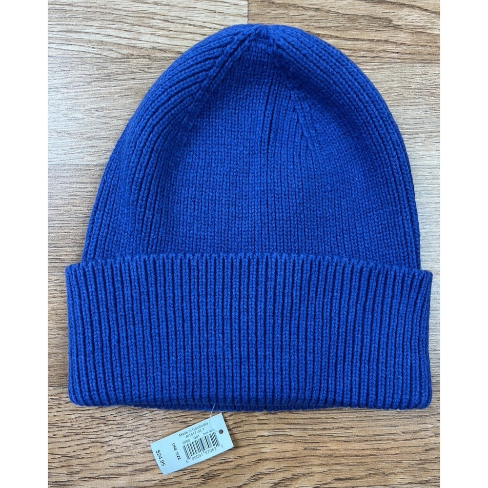 Gap Blue Ribbed Organic Cotton Beanie, Folded Brim, Adult One Size NEW
